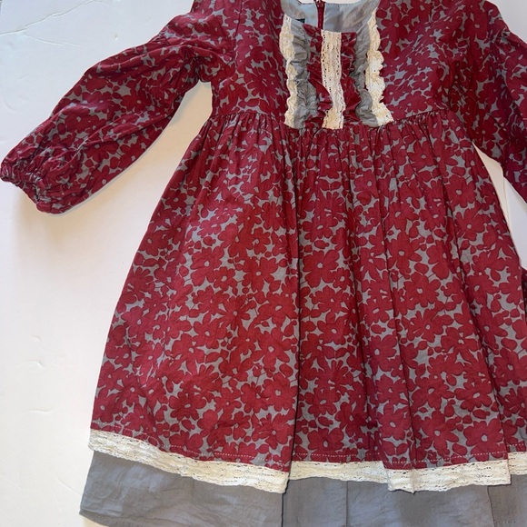 Isobella & Chloe girls size 4T burgundy shabby chic Autumn long sleeve Dress - Picture 3 of 10